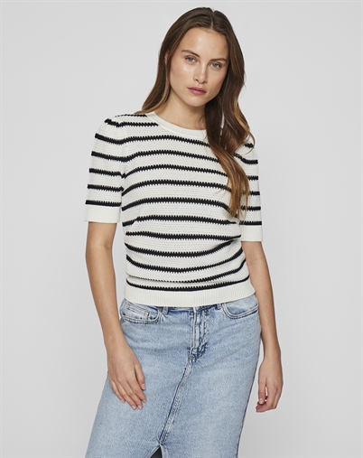 Vila - VIDalo Stripe Strik T-shirt - White Alyssum/Black